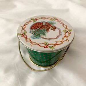 Tin Box Company Vintage Metal Christmas Xmas Holiday Teddy Bear Mini Bucket